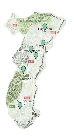 carte de nos techniciens eurosystemes en Alsace